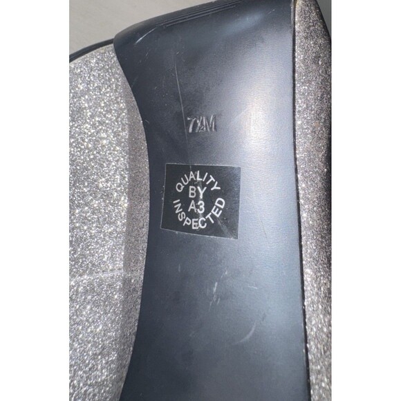 a.n.a Silver Sparkle Glitter Peep Toe Platform Stiletto Heels 7 1/2 - Picture 9 of 9
